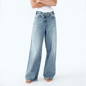 Zara Overlapped Button Classic Blue Women's Jeans